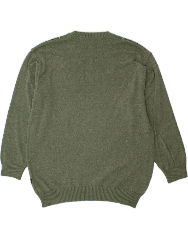 KELLERMAN Mens Crew Neck Jumper Sweater XL Green Check Cotton Vintage Kellerman and Second-Hand Kellerman from Messina Hembry 
