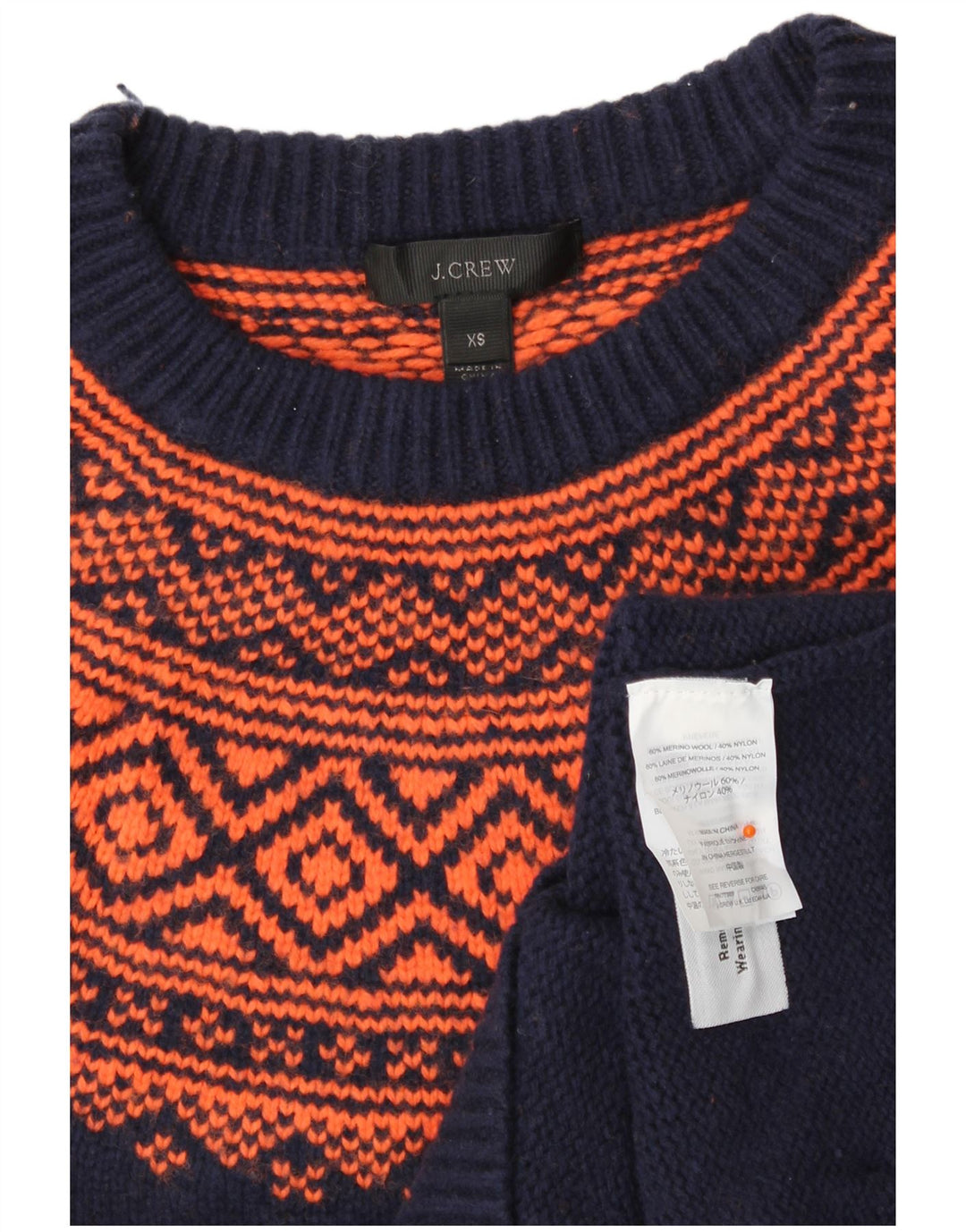 J. CREW Suéter feminino com gola redonda Reino Unido 6 XS azul marinho Fair Isle