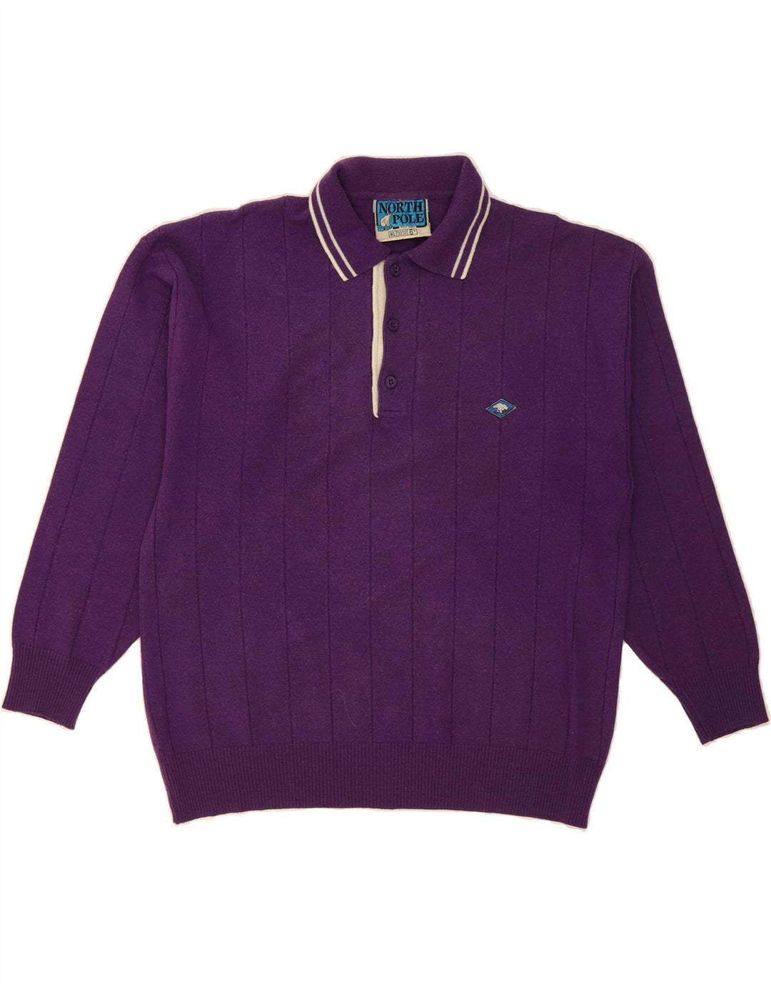 NORTH POLE Mens Polo Neck Jumper Sweater XL Purple Striped Wool Vintage North Pole and Second-Hand North Pole from Messina Hembry 