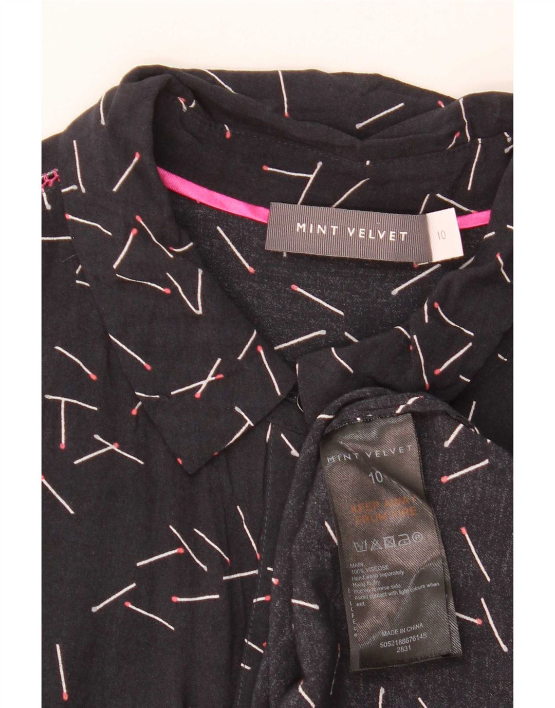Camisa feminina MINT VELVET com estampa abstrata grande tamanho UK 10 pequena azul marinho