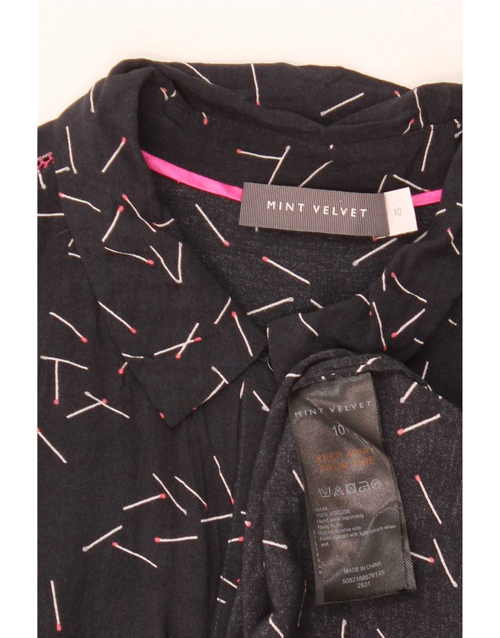 Camisa feminina MINT VELVET com estampa abstrata grande tamanho UK 10 pequena azul marinho