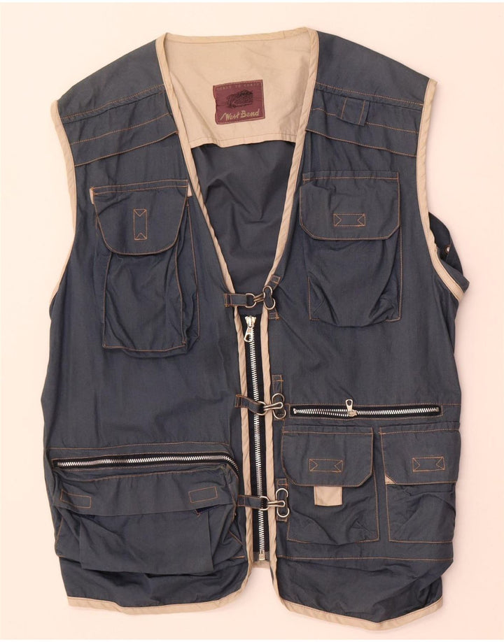 Colete utilitário masculino vintage UK 36 pequeno azul marinho