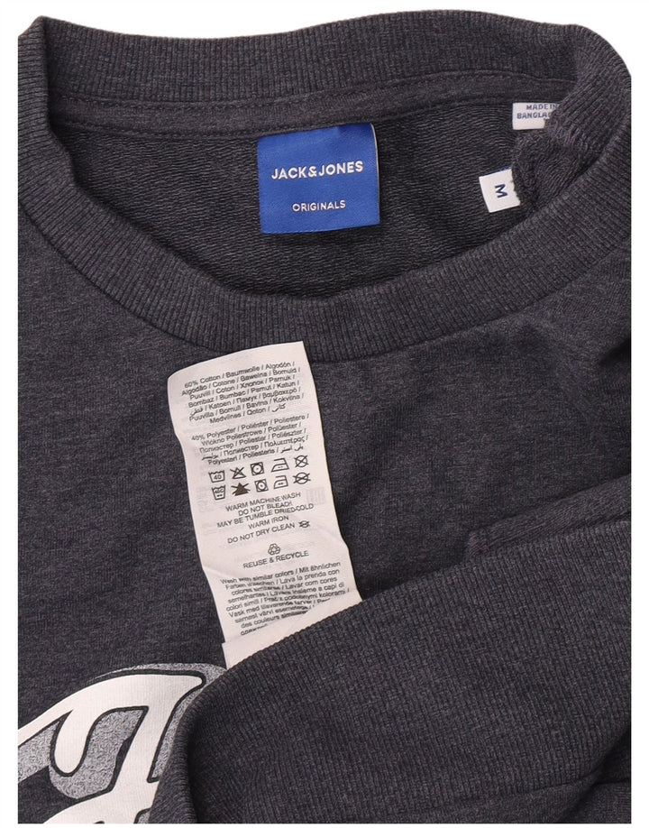 Jack & Jones moletom gráfico masculino jumper médio azul manchado de algodão