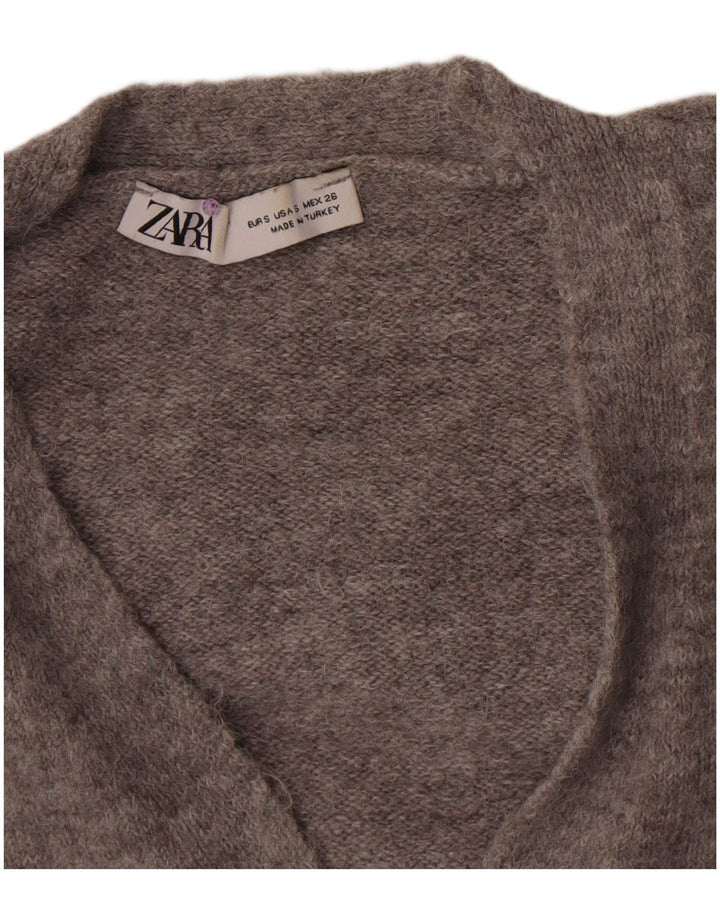 Suéter Zara Feminino Crop Cardigan Reino Unido 8 Pequeno Cinza