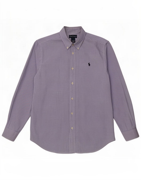 Ralph Lauren Camisa masculina 15-16 anos XL risca de giz azul algodão