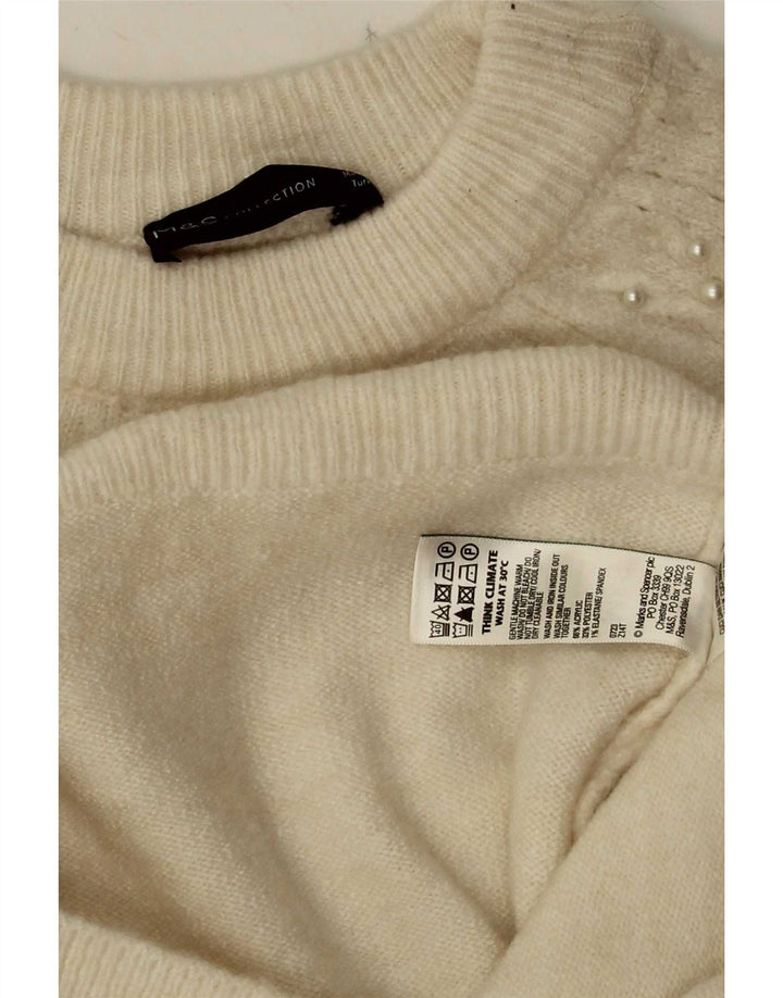 Suéter feminino Marks & Spencer com gola redonda UK 10 pequeno off white
