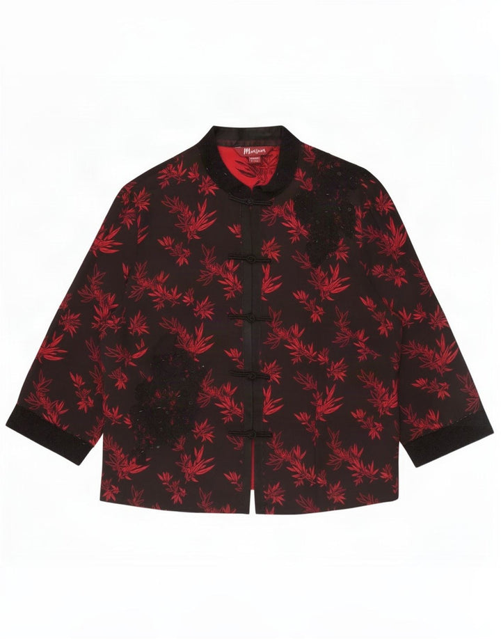 Monsoon Jaqueta blazer feminina de 5 botões Reino Unido 16 grande seda floral preta