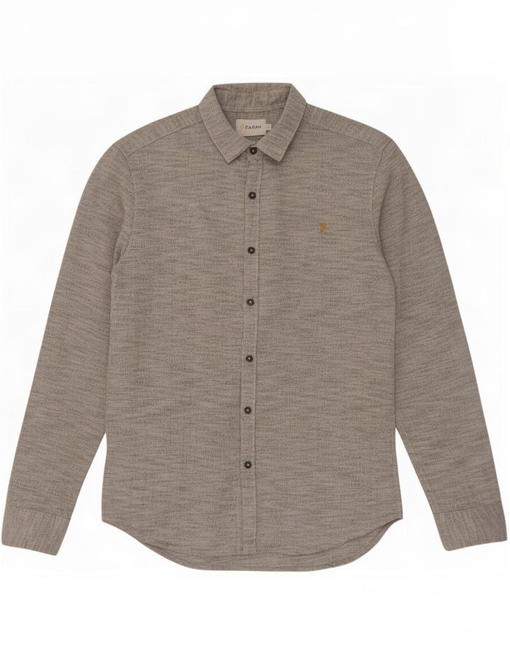 Camisa masculina Farah de algodão manchado cinza médio