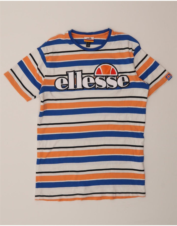Camiseta masculina Ellesse com estampa gráfica pequena de algodão listrado multicolorido