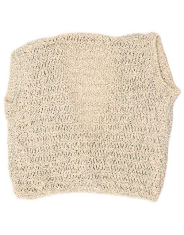 Suéter cardigã feminino vintage transparente Reino Unido 16 grande esbranquiçado manchado