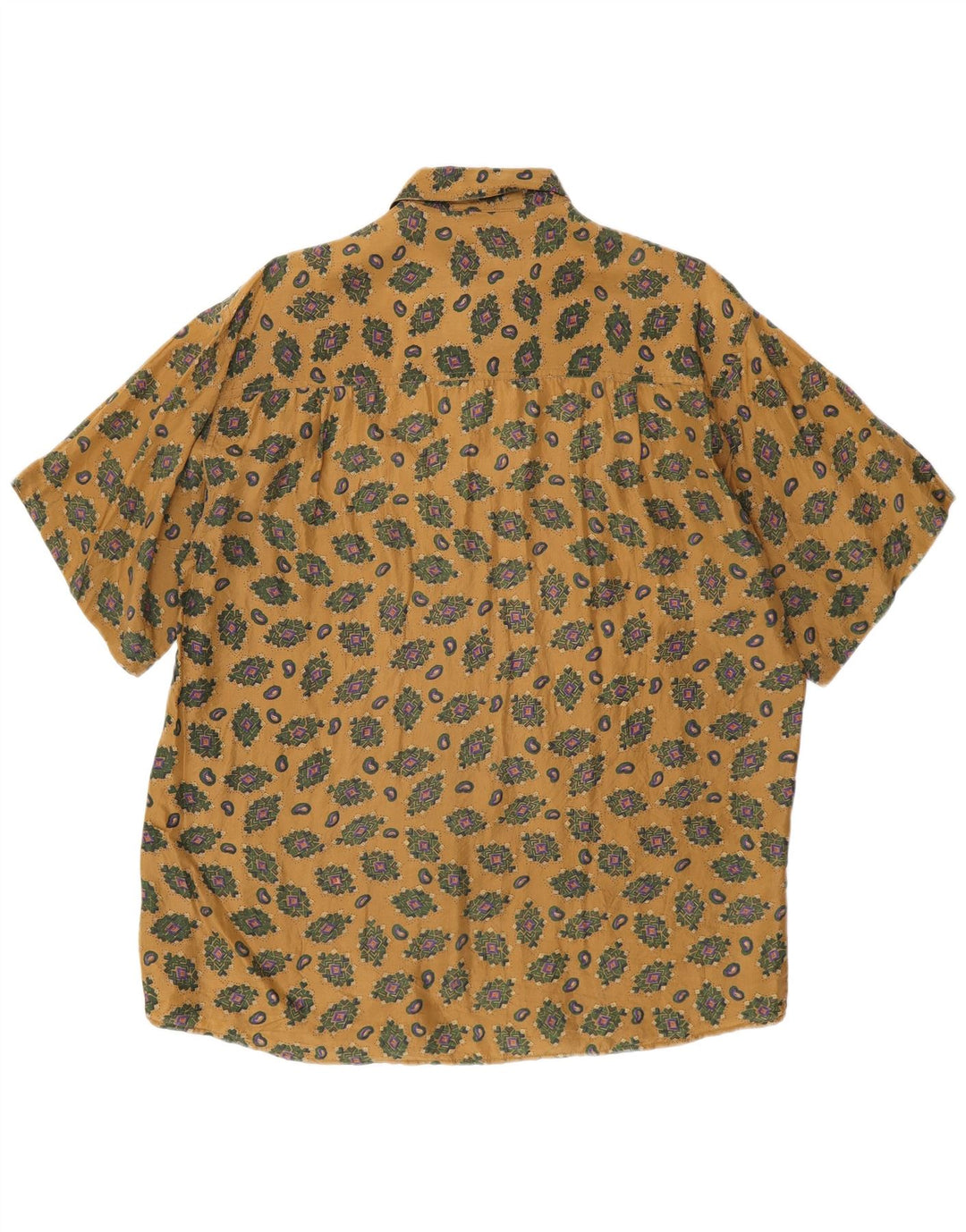 Camisa masculina vintage de manga curta seda geométrica bege médio