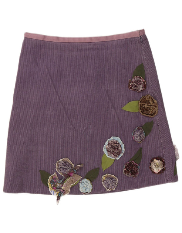 Saia feminina de veludo Boden Reino Unido 12 médio W32 roxo floral