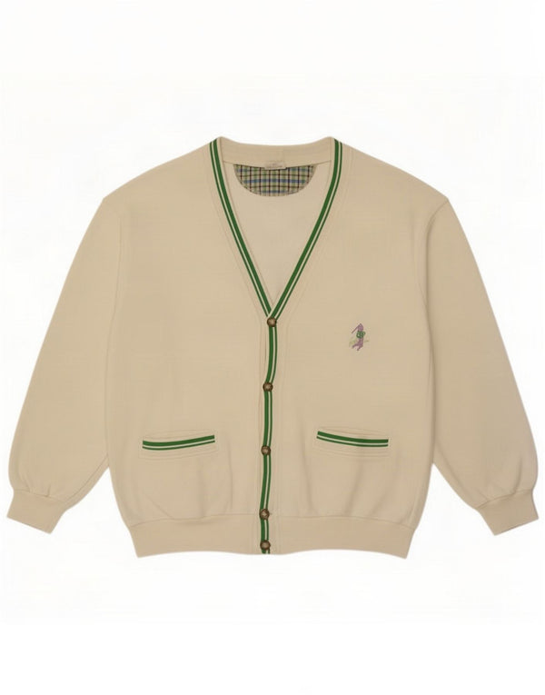 Suéter cardigã masculino vintage XL algodão branco