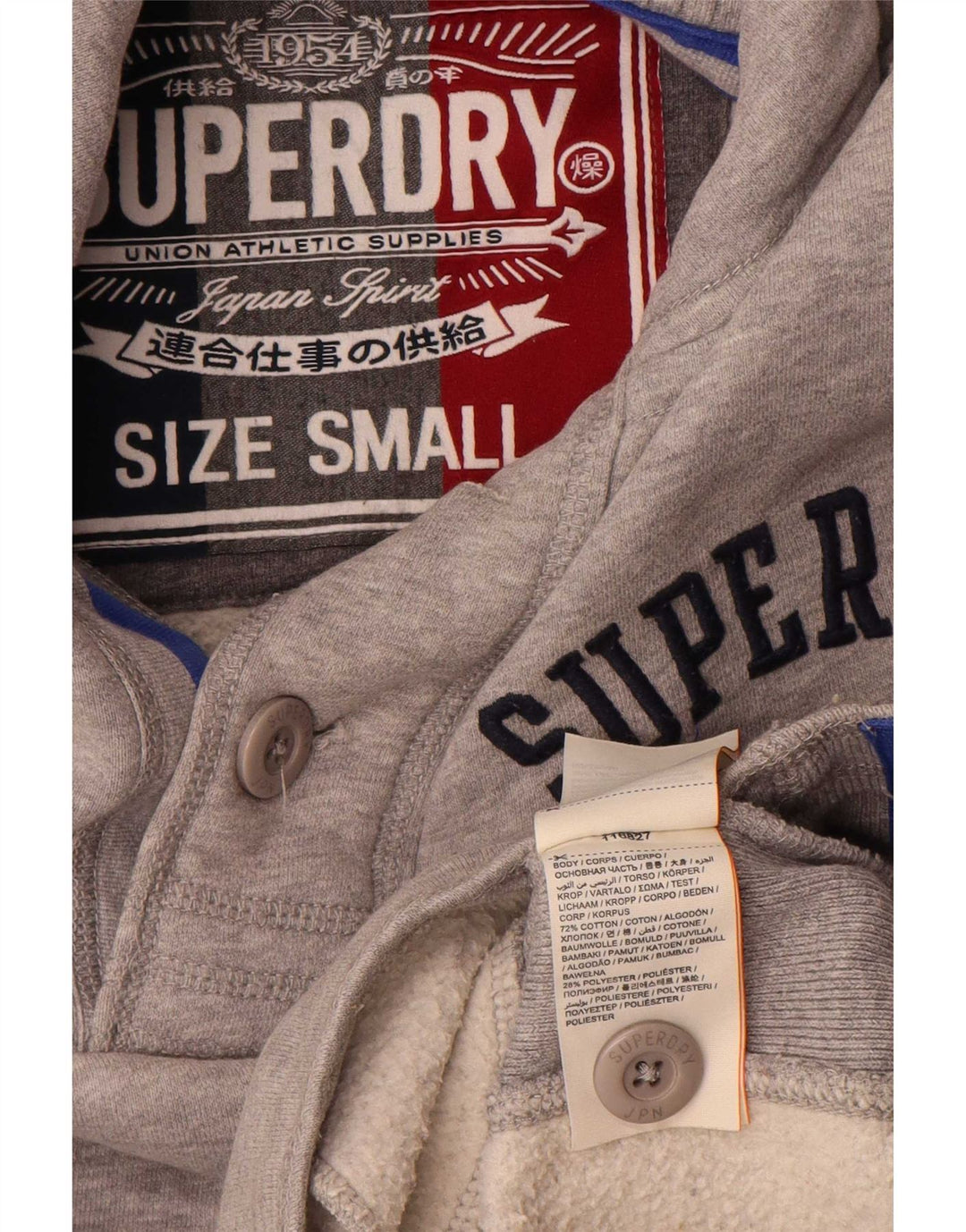 Suéter masculino Superdry com gola redonda e botão gráfico pequeno algodão cinza