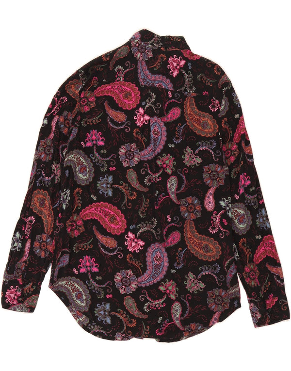 Camisa feminina BENETTON UK 10 pequena preta Paisley Modal