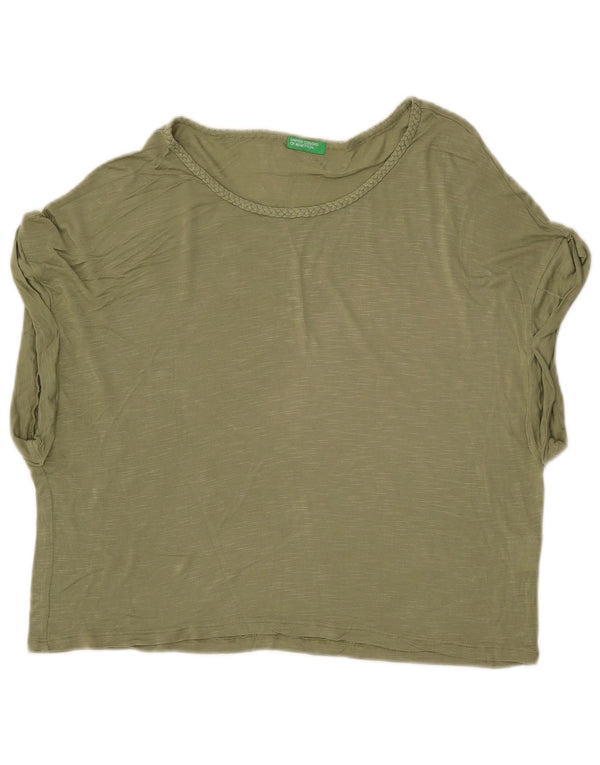Camiseta feminina oversized BENETTON UK 6 XS caqui manchado de viscose
