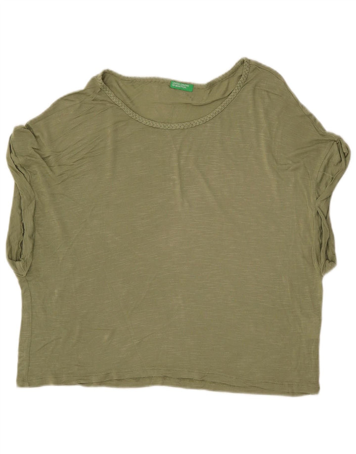 Camiseta feminina oversized BENETTON UK 6 XS caqui manchado de viscose