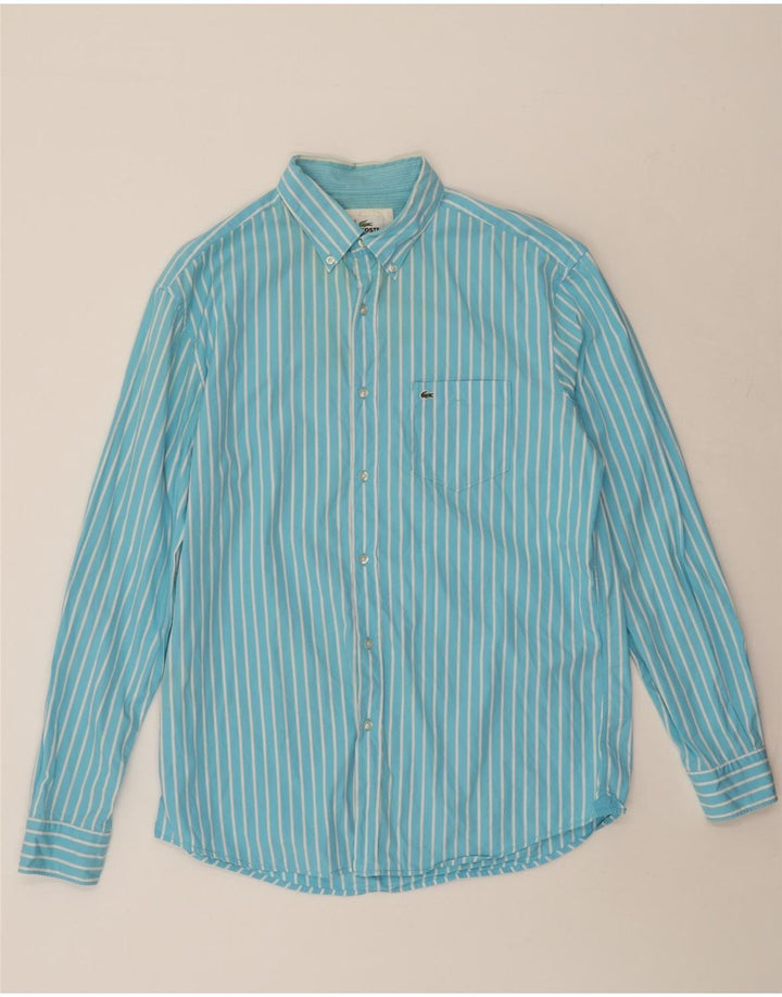 Camisa masculina LACOSTE Regular Fit tamanho 42 grande algodão listrado azul
