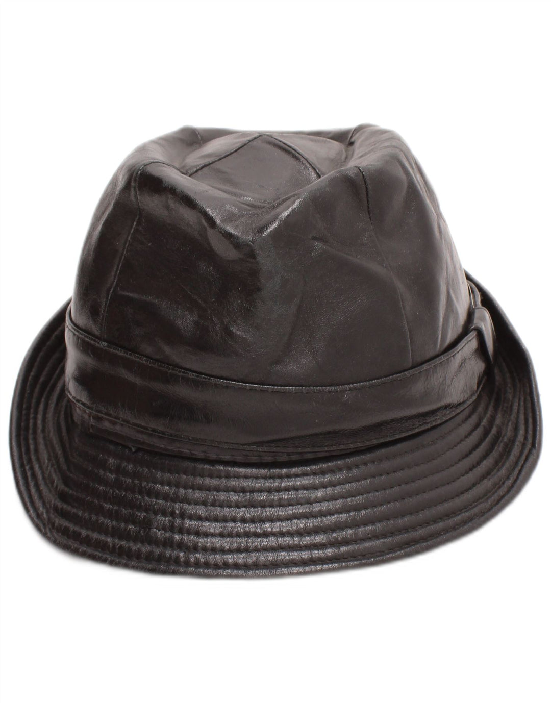Chapéu Fedora de couro masculino vintage médio preto