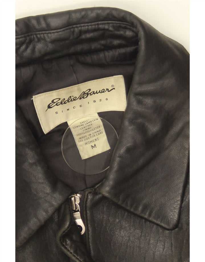 Jaqueta de couro feminina EDDIE BAUER Reino Unido 14 couro preto médio