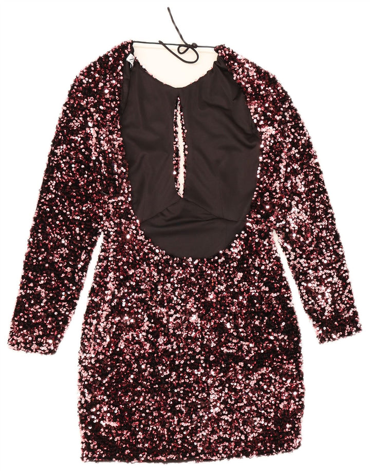 Vestido feminino Zara com bainha de manga comprida Reino Unido 8 pequeno poliéster rosa