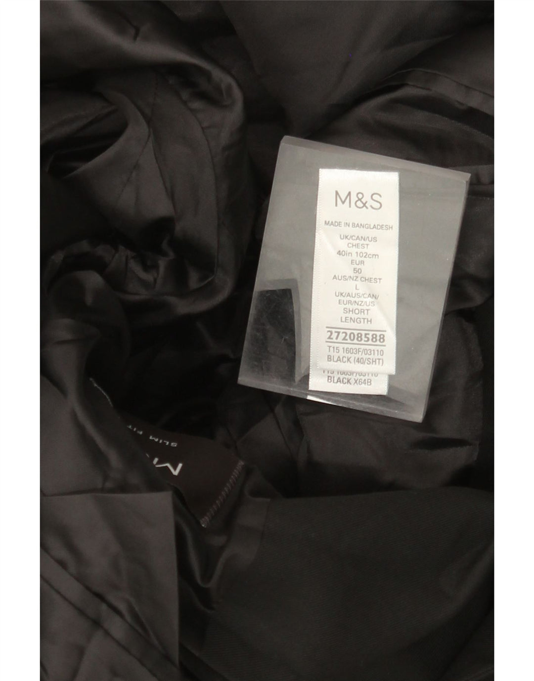 Jaqueta blazer masculina MARKS & SPENCER com 2 botões Reino Unido 40 grande poliéster preto
