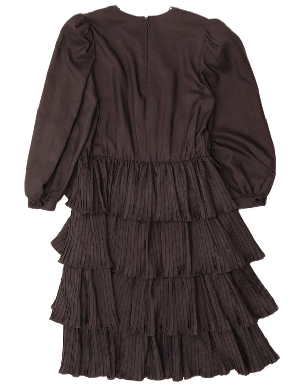 Vestido feminino VINTAGE de manga comprida em camadas EU 36 pequeno poliéster preto