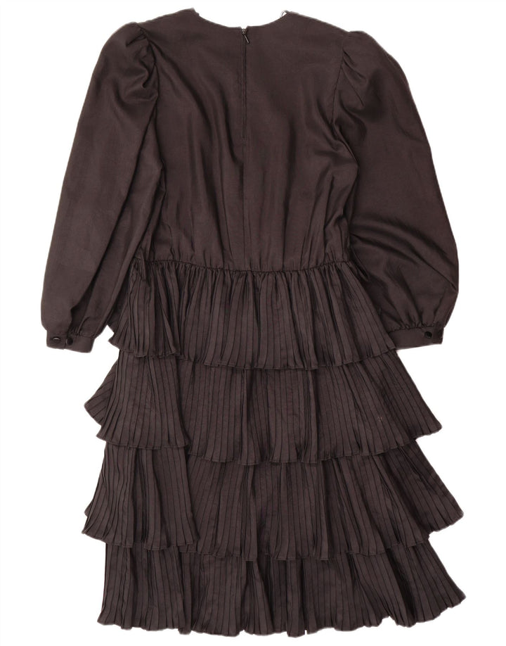 Vestido feminino VINTAGE de manga comprida em camadas EU 36 pequeno poliéster preto