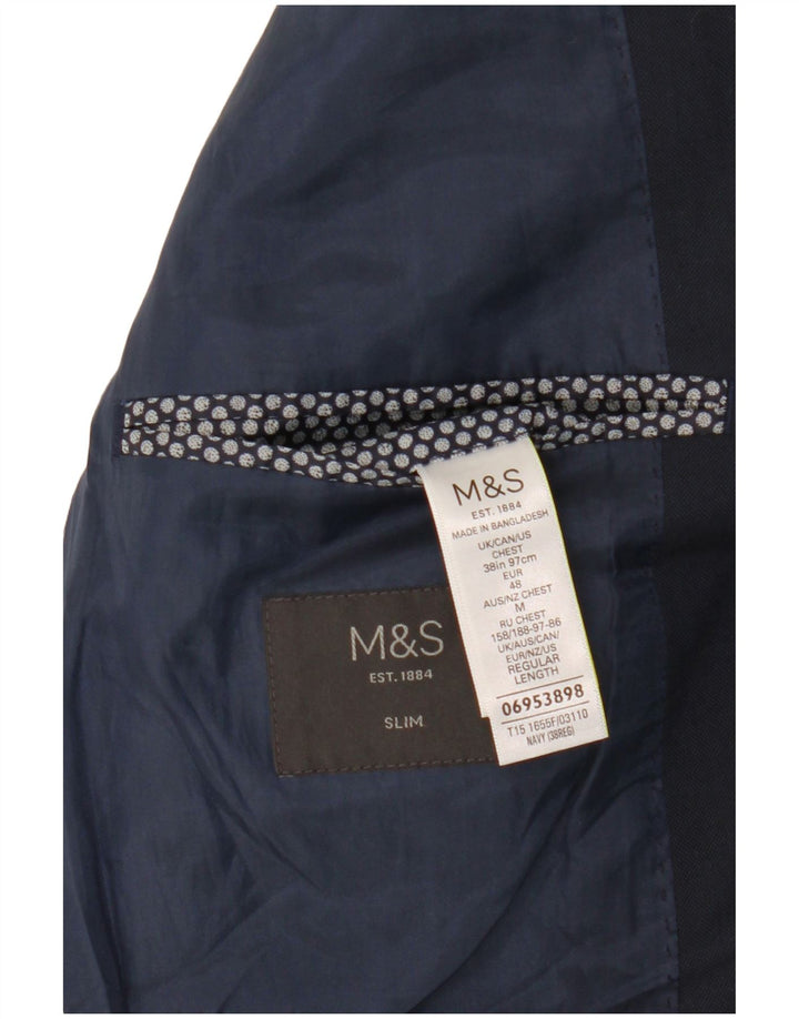 Jaqueta Blazer Slim Masculina de 2 Botões Marks & Spencer Reino Unido 38 Azul Marinho Médio