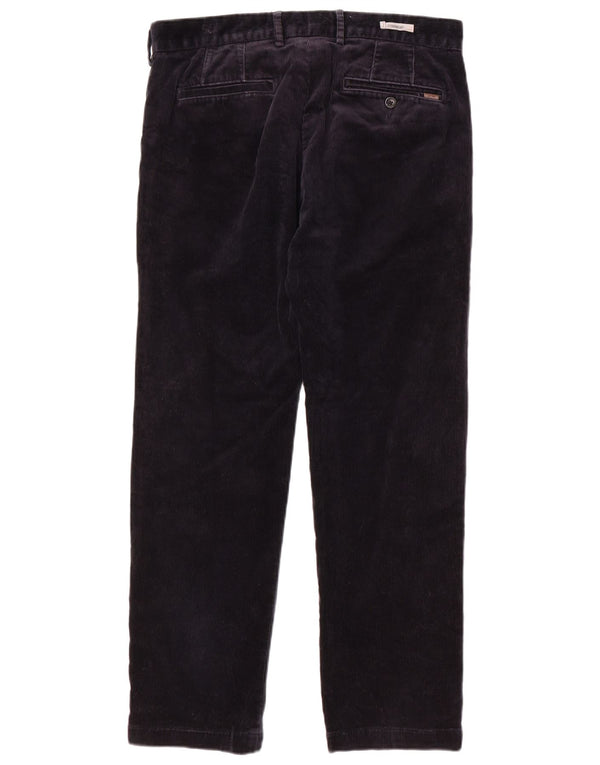 Calça masculina reta de veludo cotelê Marks & Spencer W34 L29 algodão azul marinho