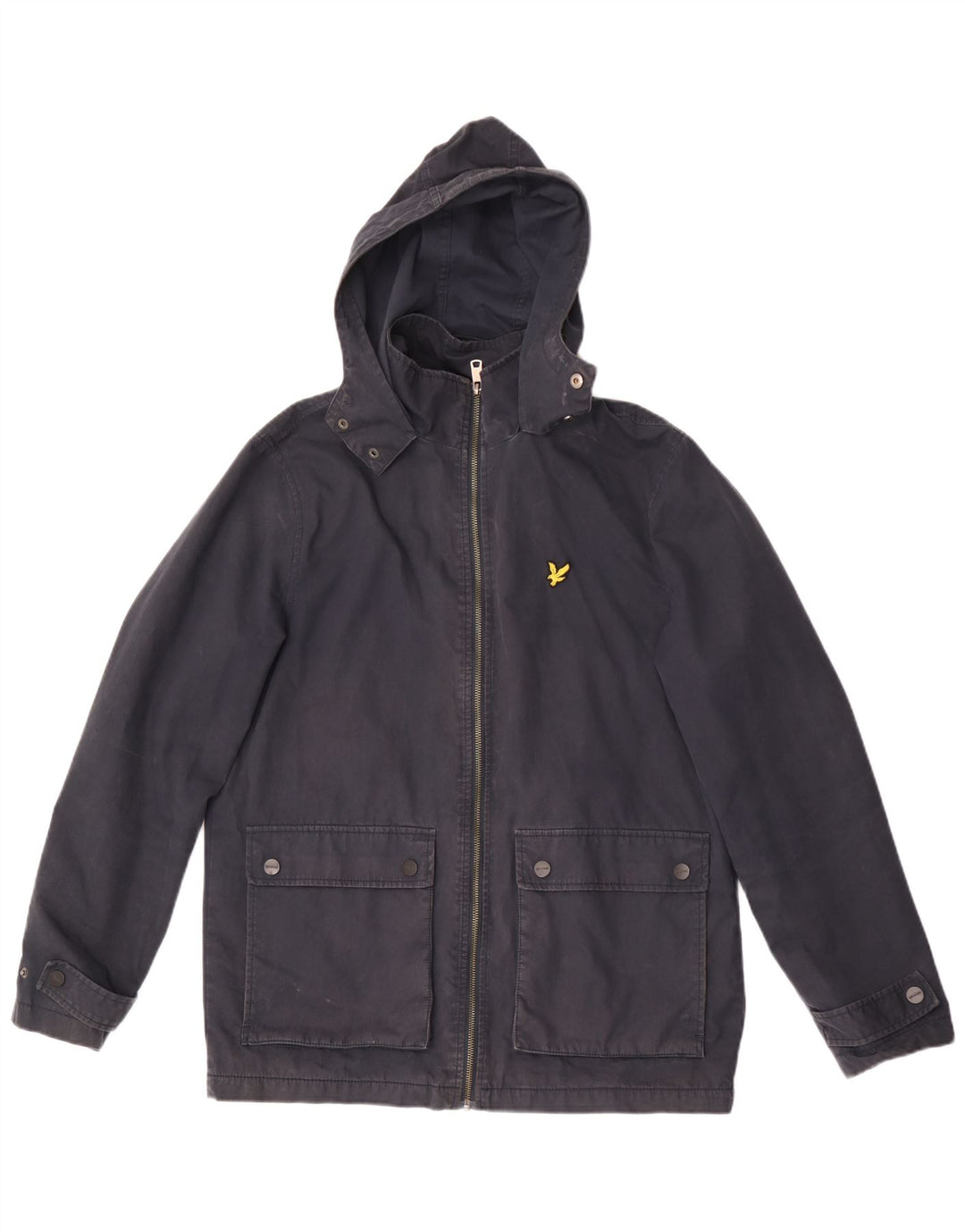 Jaqueta corta-vento masculina com capuz LYLE & SCOTT Reino Unido 38 algodão azul marinho médio