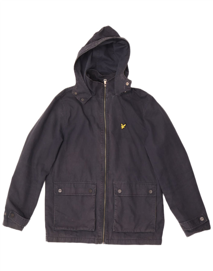 Jaqueta corta-vento masculina com capuz LYLE & SCOTT Reino Unido 38 algodão azul marinho médio