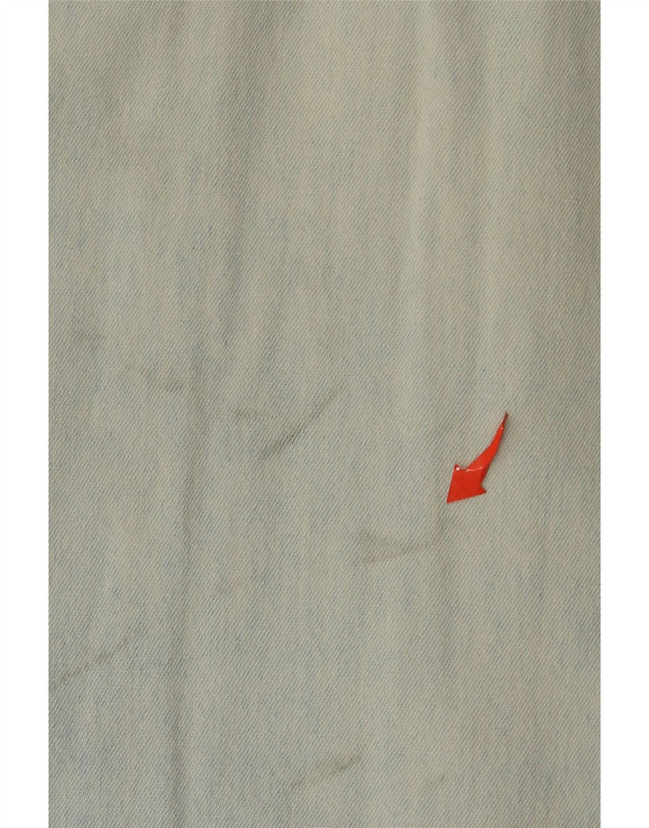 Camisa jeans masculina vintage de manga curta grande patchwork azul retrô