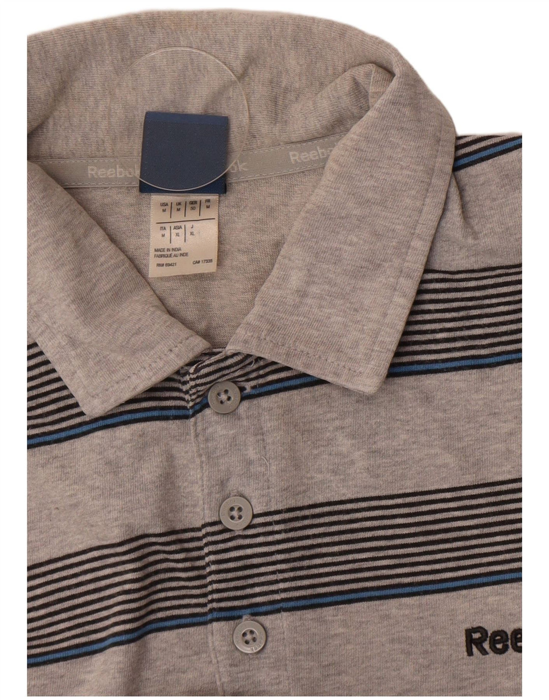Camisa polo masculina Reebok médio cinza listrado algodão