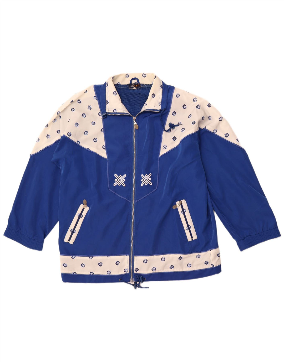 Jaqueta de treino feminina VINTAGE 2XL azul colorblock retrô