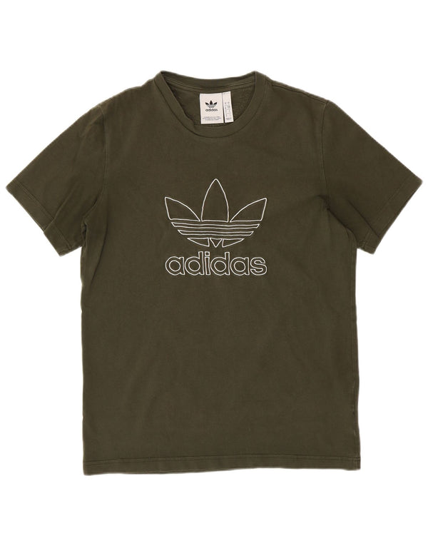ADIDAS Mens Graphic T-Shirt Top Pequeno Algodão Cáqui
