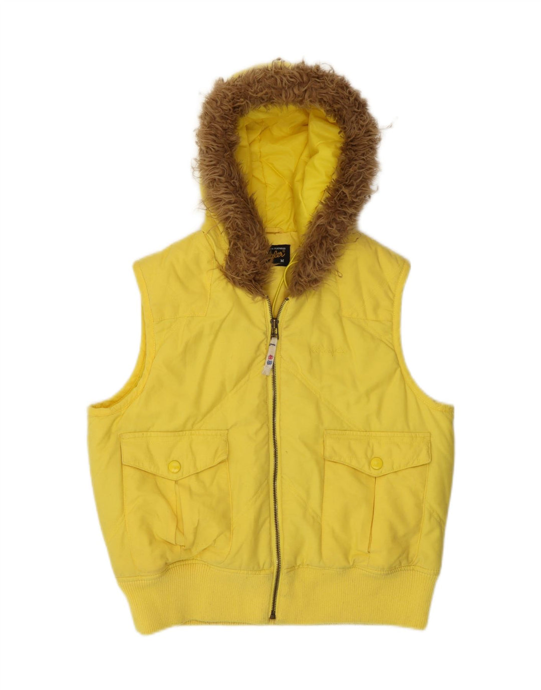 WRANGLER Womens Hooded Padded Gilet UK 14 Medium Yellow Cotton Vintage Wrangler and Second-Hand Wrangler from Messina Hembry 