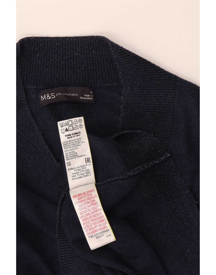 Suéter feminino Marks & Spencer com decote em V grande, azul marinho médio