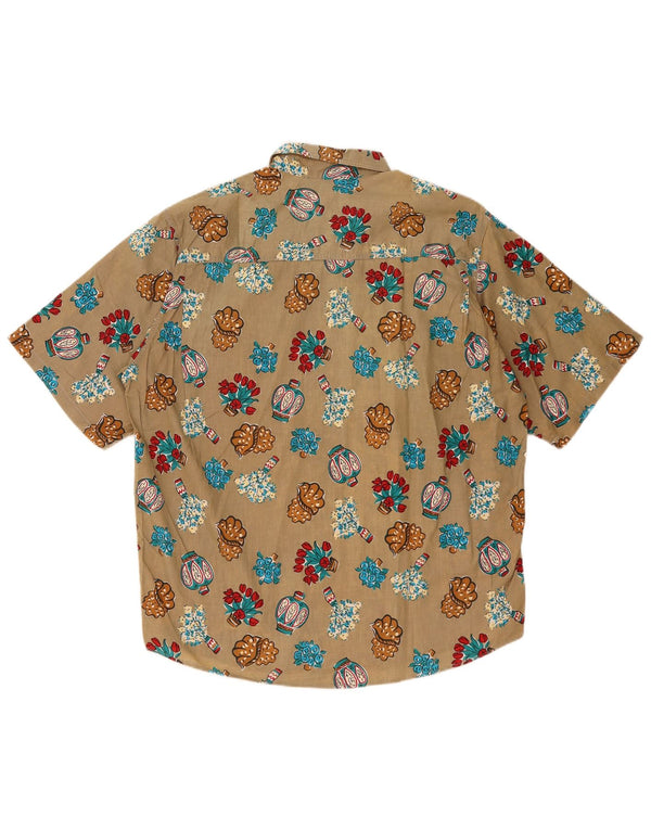 GB.PEDRINI Camisa masculina de manga curta tamanho 41 grande marrom floral
