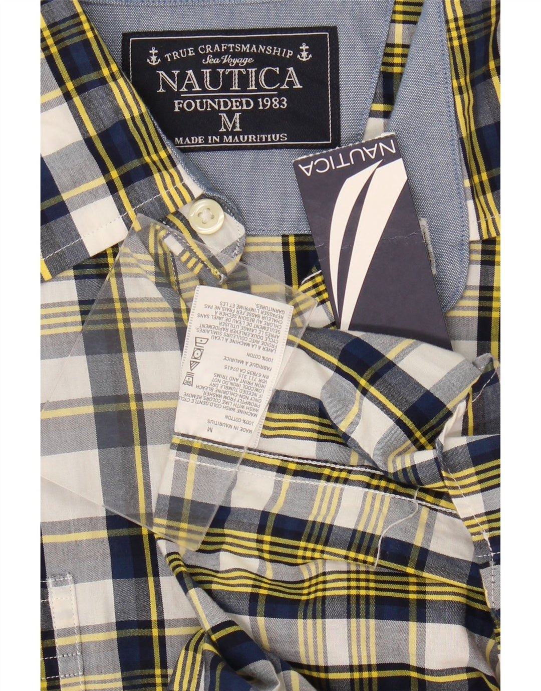 Camisa masculina Nautica média xadrez multicolorida de algodão