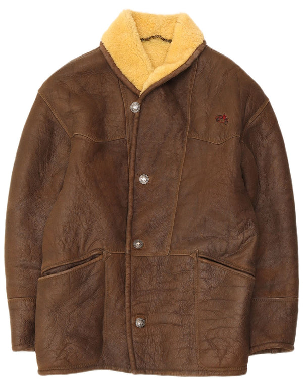 Vintage Mens Shearling Jacket IT 52 XL Brown