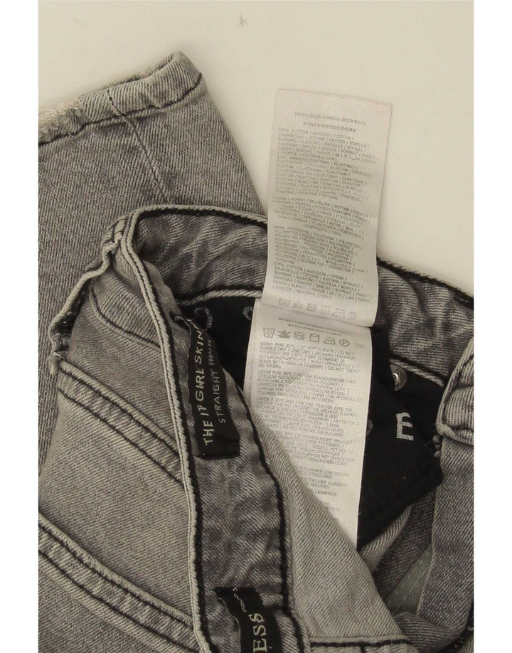 Guess Calça jeans feminina reta desgastada W27 L28 cinza poliéster