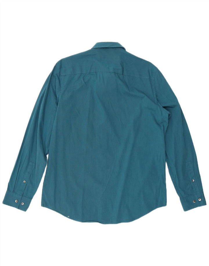 Camisa masculina CALVIN KLEIN de algodão listrado azul médio