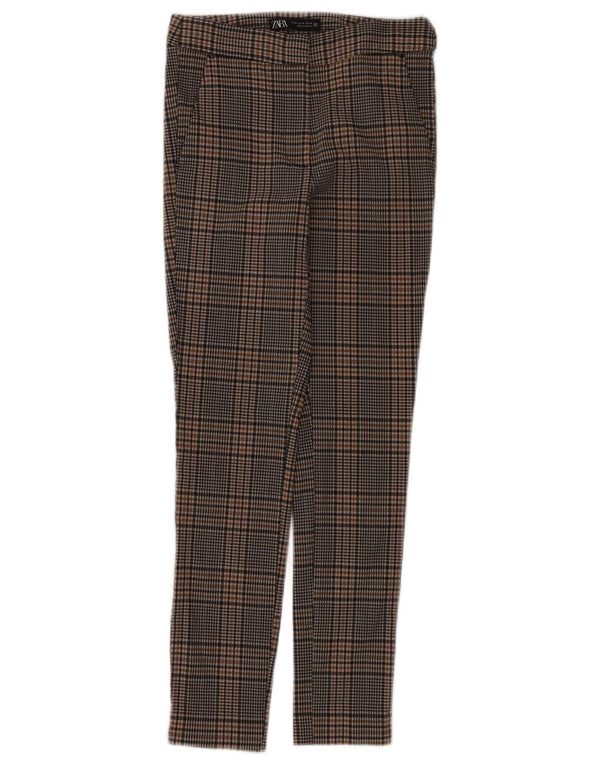 Zara Calça Chino Feminina Slim XS W24 L26 Marrom Check Viscose