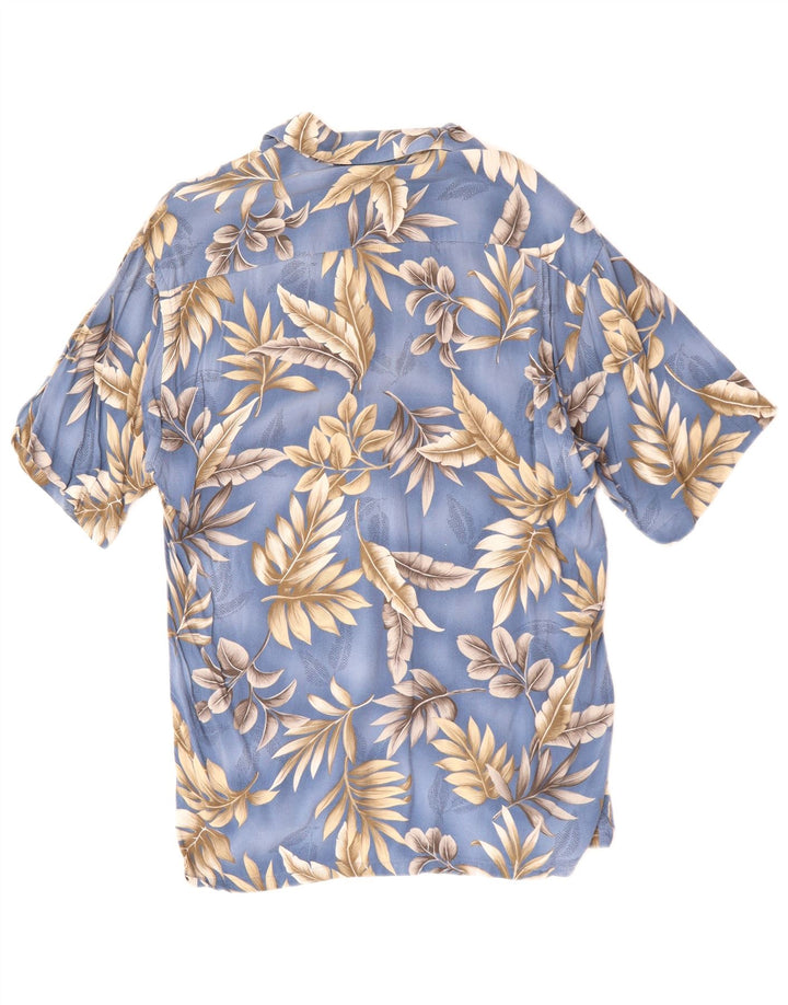 PIERRE CARDIN Camisa masculina de manga curta pequena azul floral rayon