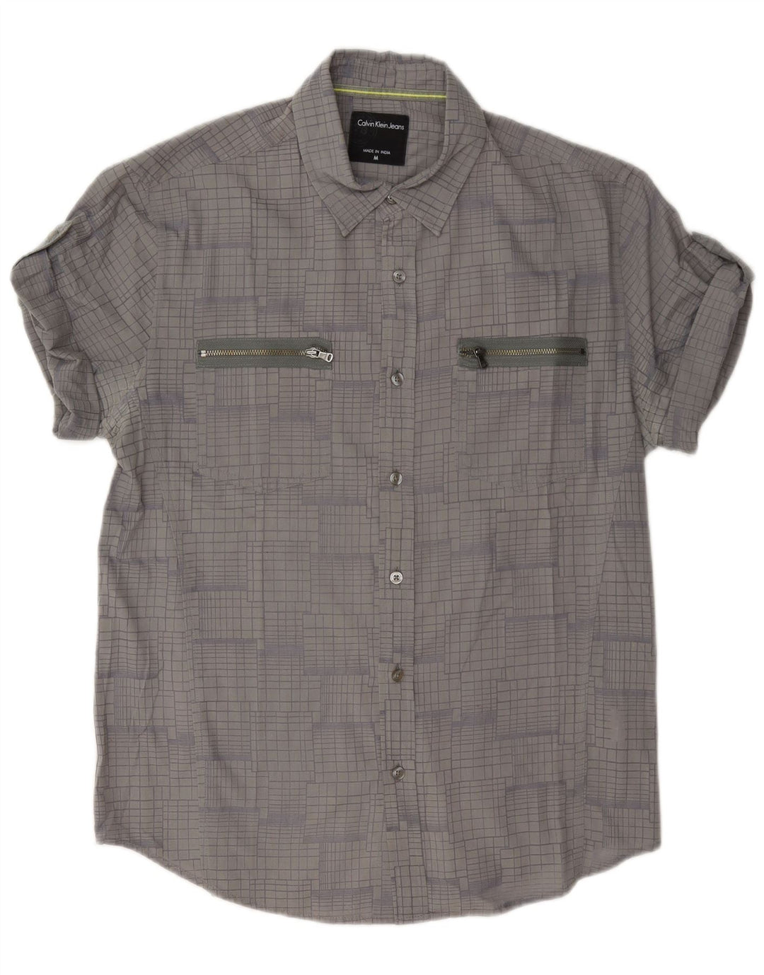 Camisa masculina Calvin Klein Jeans cinza médio xadrez algodão