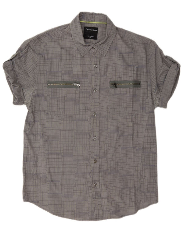 Camisa masculina Calvin Klein Jeans cinza médio xadrez algodão