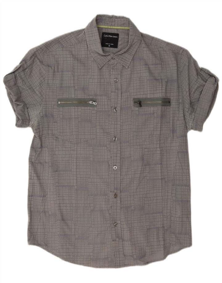 Camisa masculina Calvin Klein Jeans cinza médio xadrez algodão