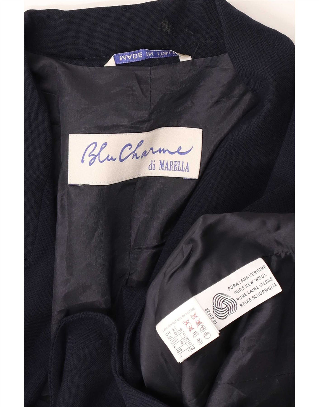 Jaqueta blazer feminina Marella com 1 botão Reino Unido 10 pequena lã virgem azul marinho