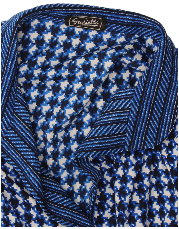 Blusa feminina vintage UK 10 pequena azul marinho Houndstooth